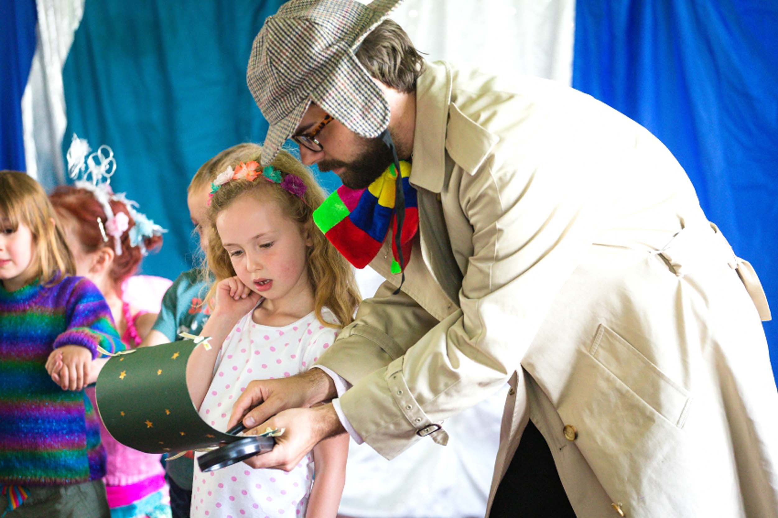 Children's Entertainer Detective Drigglestopper needs help from the birthday girl to solve the clue at this party in London