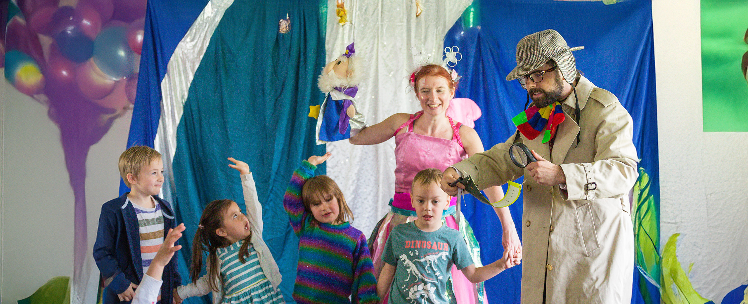 Fairy Fidget & Detective Drigglestopper children's entertainers solve clues with the kids at this party in London