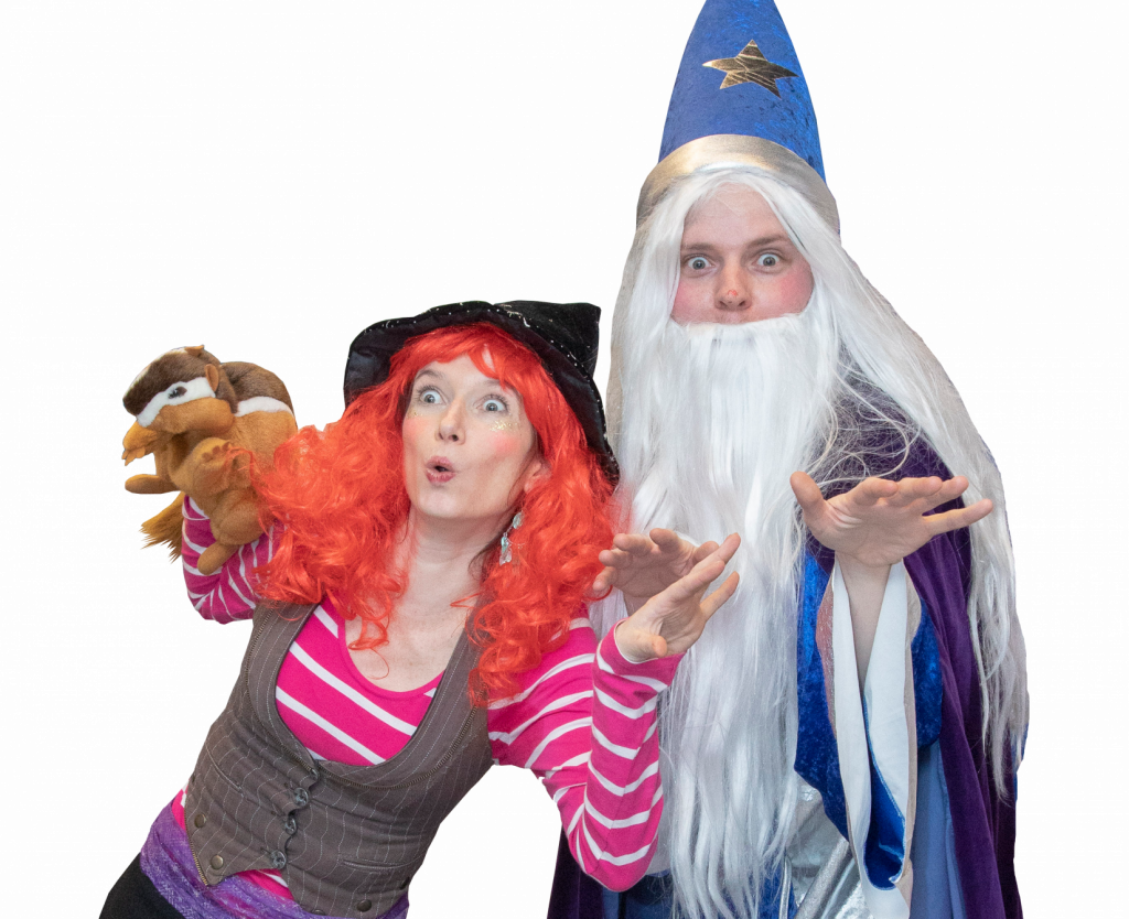 Waterfall Wizard & Wanda the Witch children's entertainers at magical kids' corporate party in London