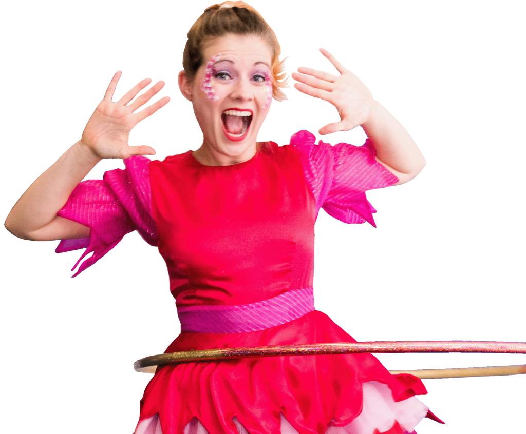 Sally Spin children's circus party entertainer is hula hooping in London
